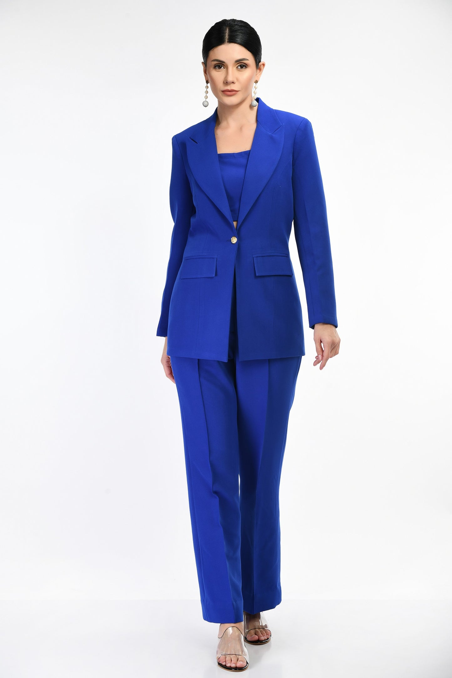 Acton Royal Blue Premium Crepe Solid 3 Piece Blazer Set