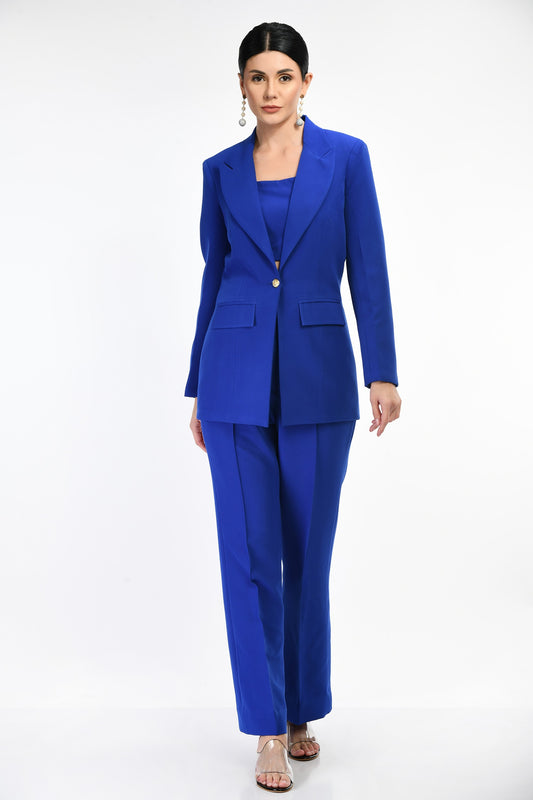 Acton Royal Blue Premium Crepe Solid 3 Piece Blazer Co-ord Set