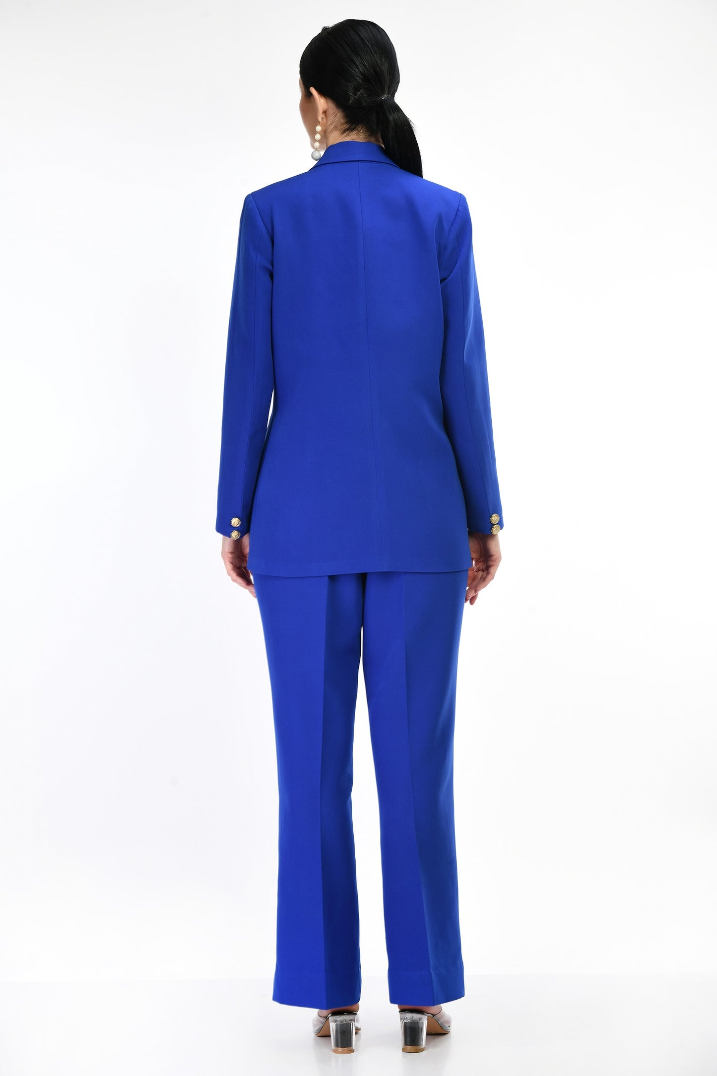 Acton Royal Blue Premium Crepe Solid 3 Piece Blazer Set