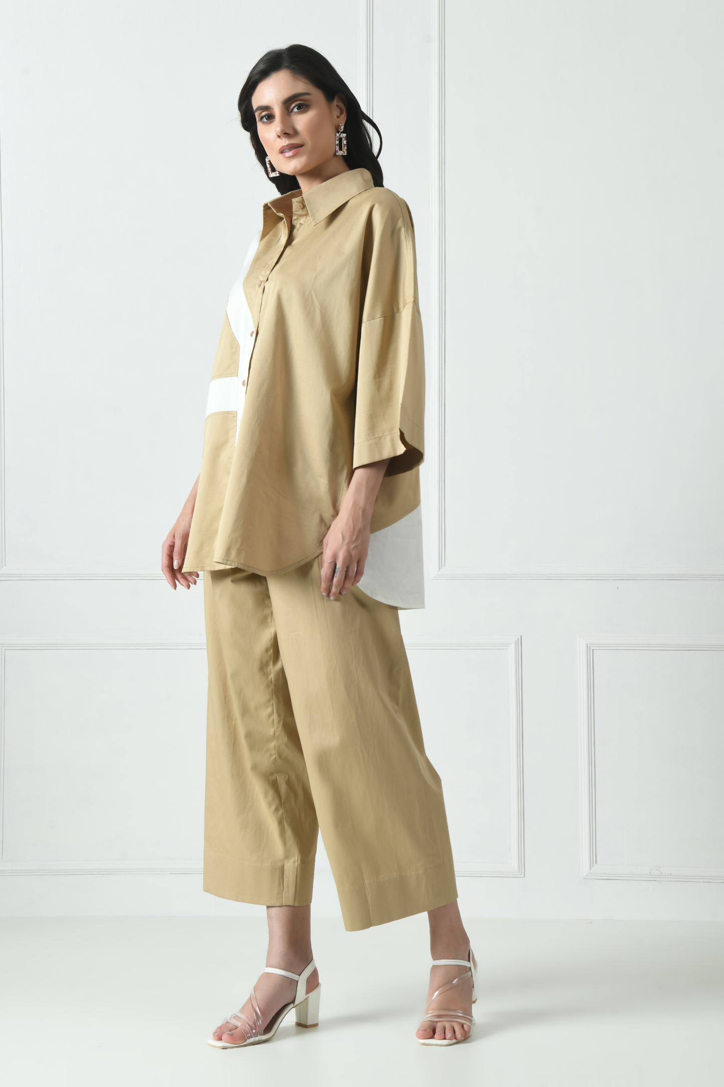 Coord Set in Camel, Blocking Coord Set, Coord Set for ladies, Trouser Pant & Shirt, Long Sleeve Coord Set, Sunanta Madaan