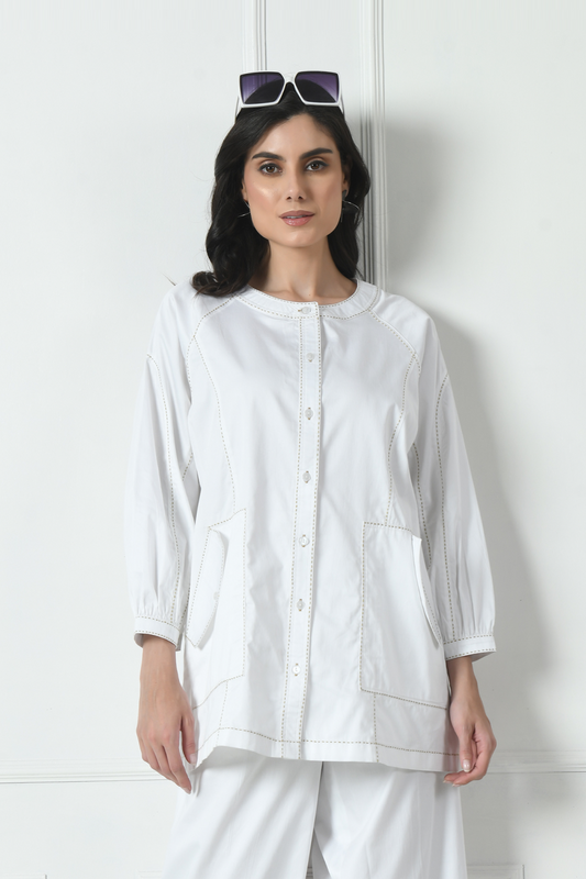 white cotton shirt for women​, shirt for ladies, shirt for women, white shirt, casual wear, Sunanta Madaan