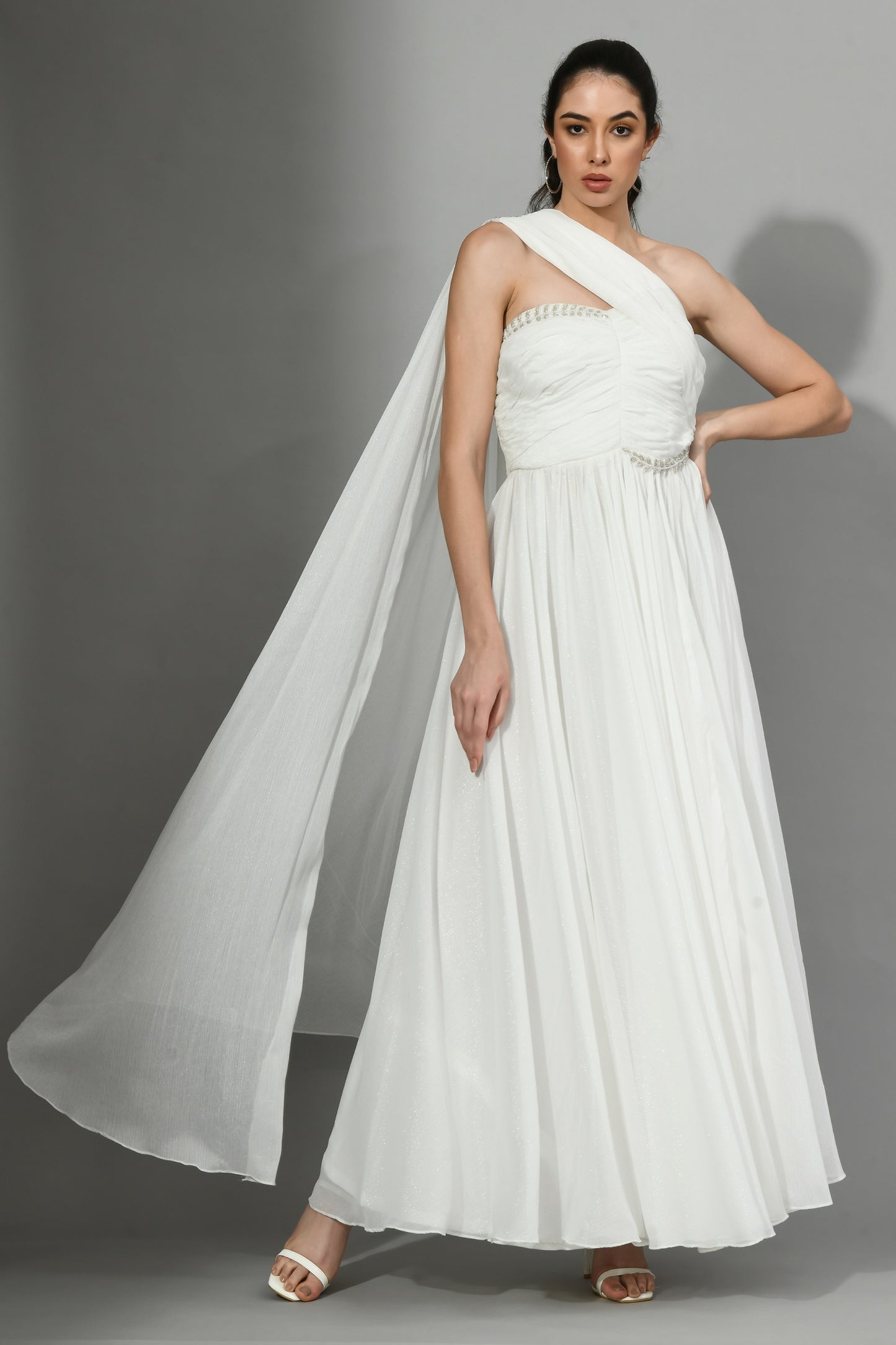 White Saree Gown - Elegant Saree Style Gown for Women White Saree Gown - Elegant Saree Style Gown for Women