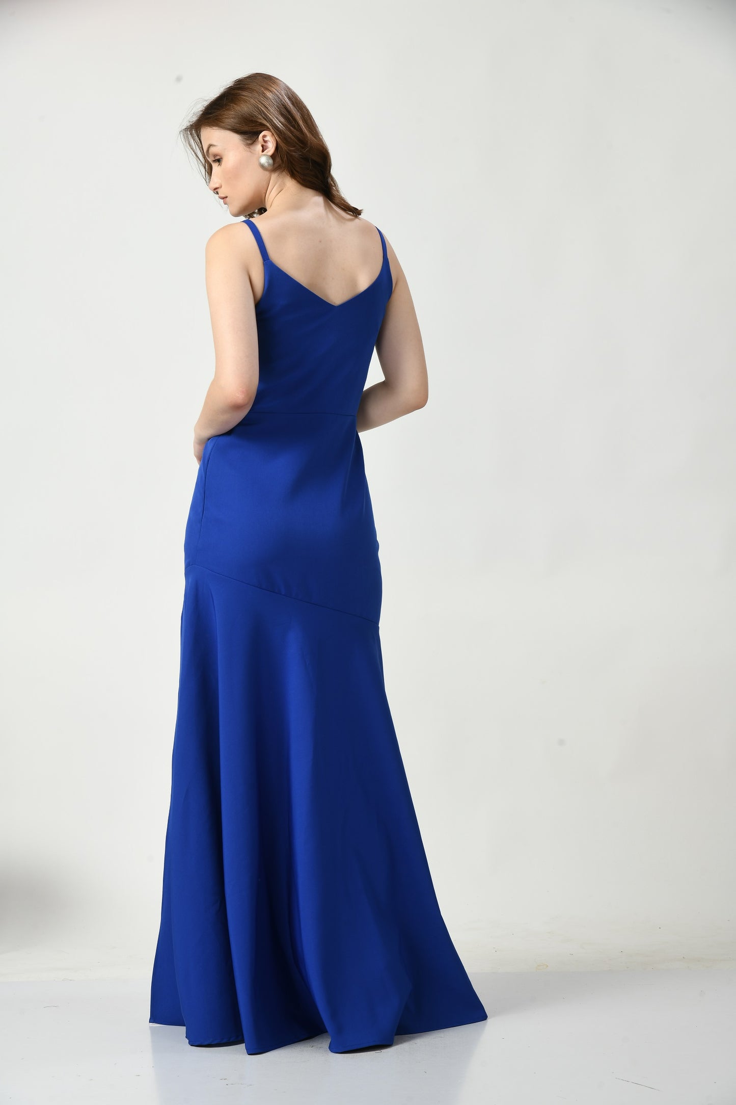 Alna Blue Imported Crepe Shoulder Strap Maxi Gown