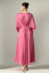 Trending satin kaftan dress in mauve for special occasions, Party-perfect mauve satin kaftan dress with premium embroidery, Indo-western satin kaftan dress in mauve for sophisticated styling, deepika padukone kafan dress