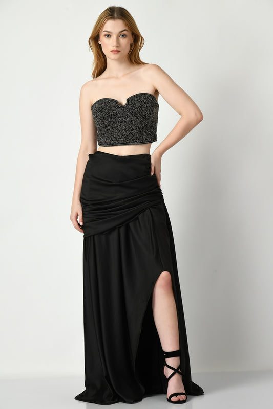 Midnight Affair: Black Beauty with Draped Skirt and Slit