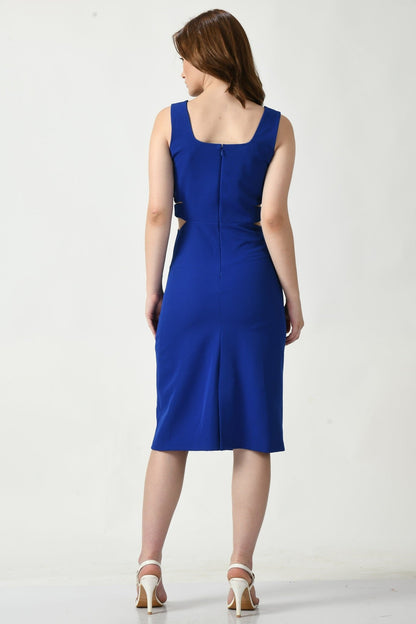 Sapphire Elegance: Glamorous Royal Blue Dress with Stylish Waist Cut