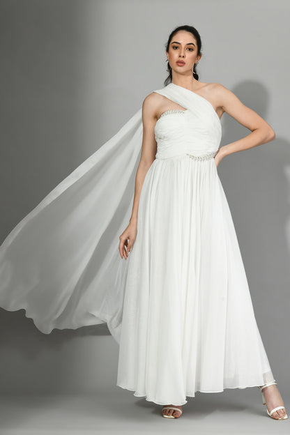 Timeless Elegance: Minimal Embroidery White Saree Gown