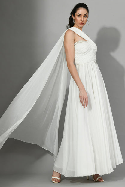 Timeless Elegance: Minimal Embroidery White Saree Gown