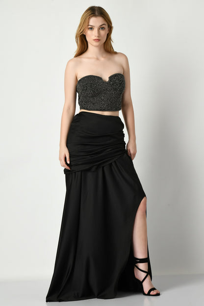 Midnight Affair: Black Beauty with Draped Skirt and Slit