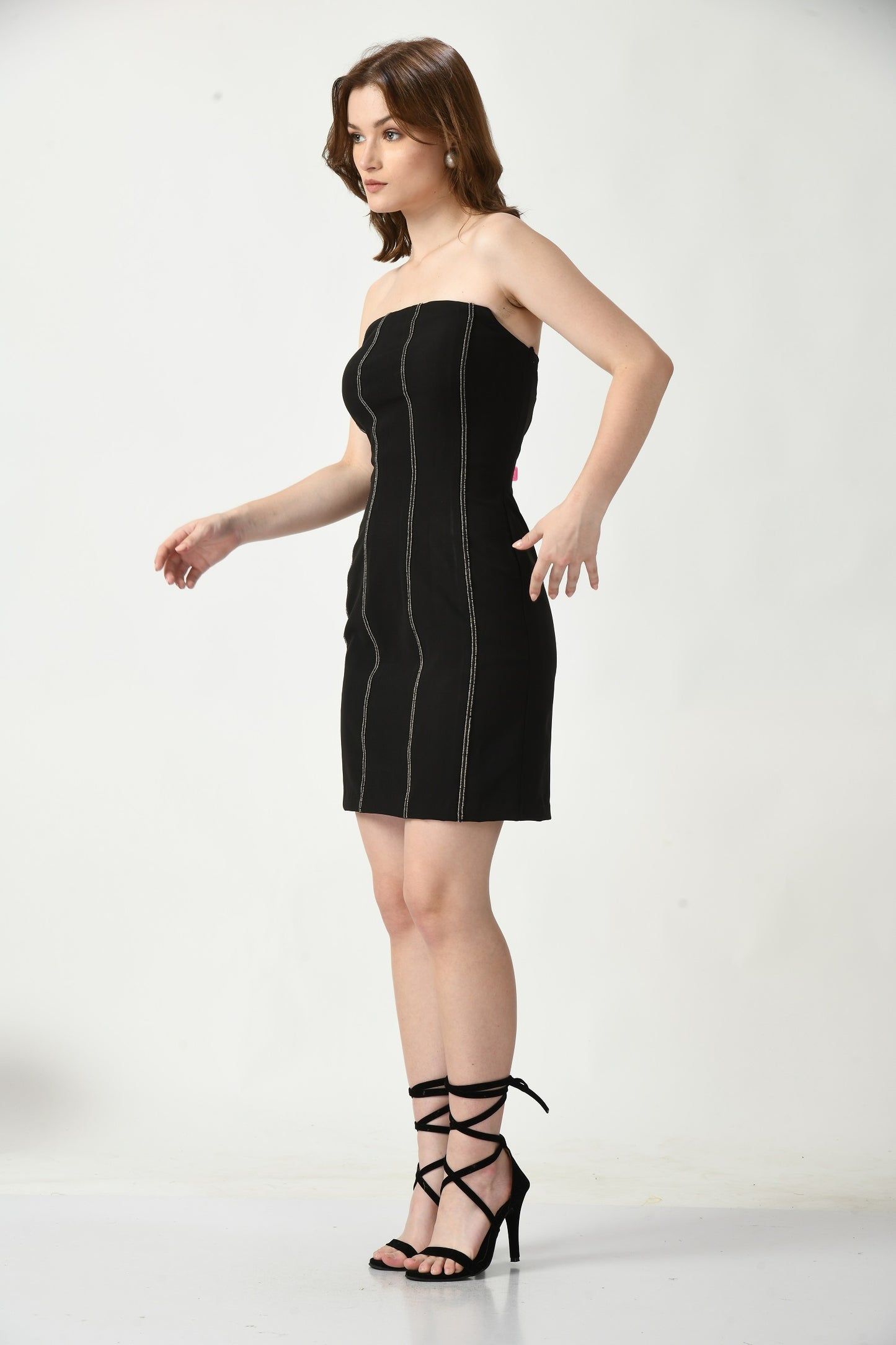 Midnight Elegance: Black Tube Short Dress with Minimal Front Embroidery