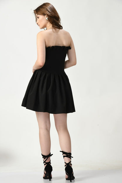 Short Black Dress with Barbie-inspired Chic Detailing