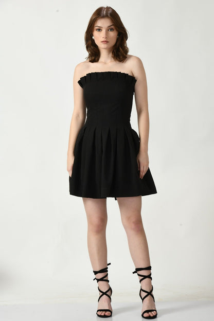 Short Black Dress with Barbie-inspired Chic Detailing