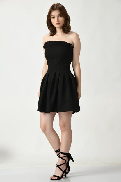 Short Black Dress with Barbie-inspired Chic Detailing