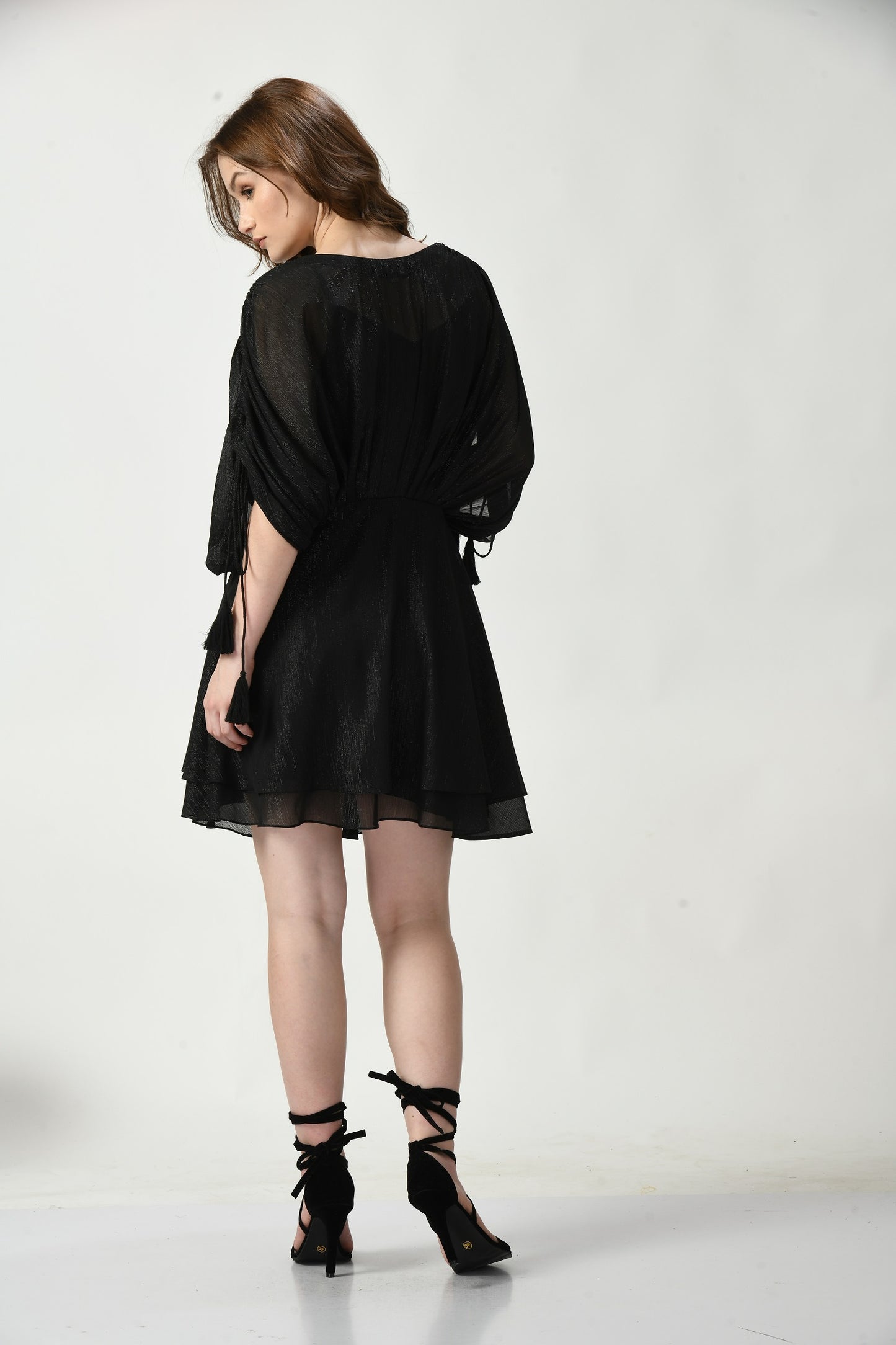 Midnight Charmer: Designer Short Dress in Black with Subtle Flair