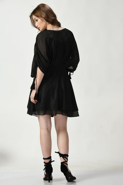 Midnight Charmer: Designer Short Dress in Black with Subtle Flair