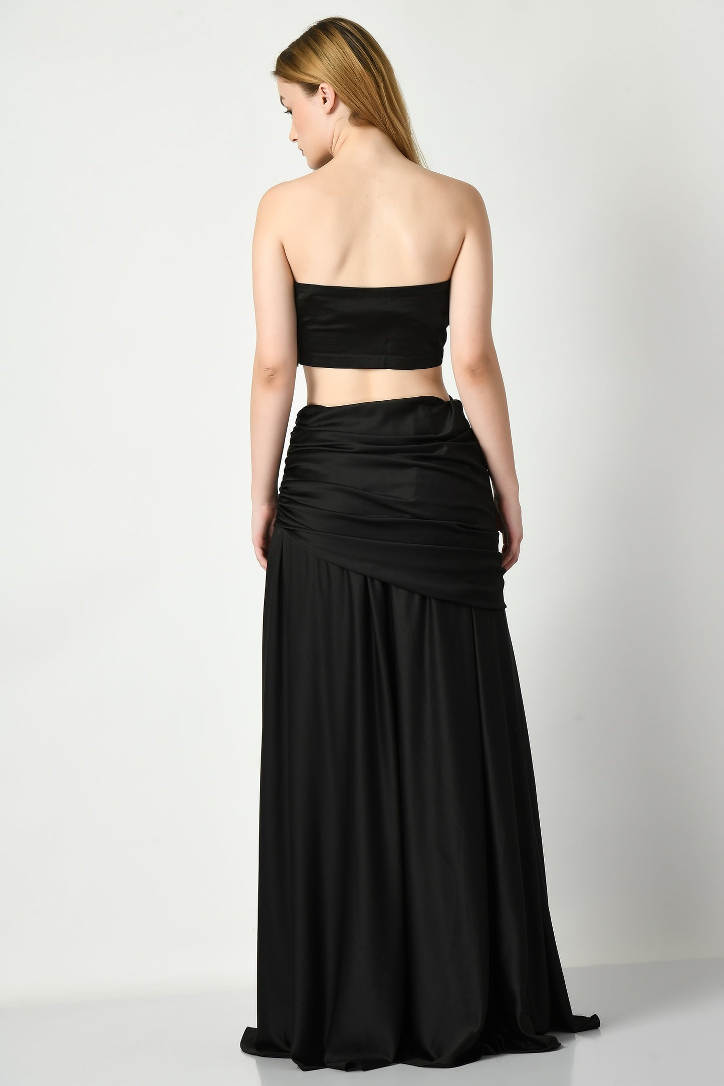 Midnight Affair: Black Beauty with Draped Skirt and Slit