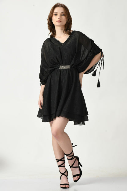 Midnight Charmer: Designer Short Dress in Black with Subtle Flair