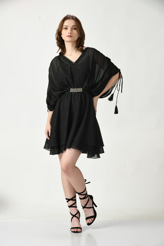 Midnight Charmer: Designer Short Dress in Black with Subtle Flair