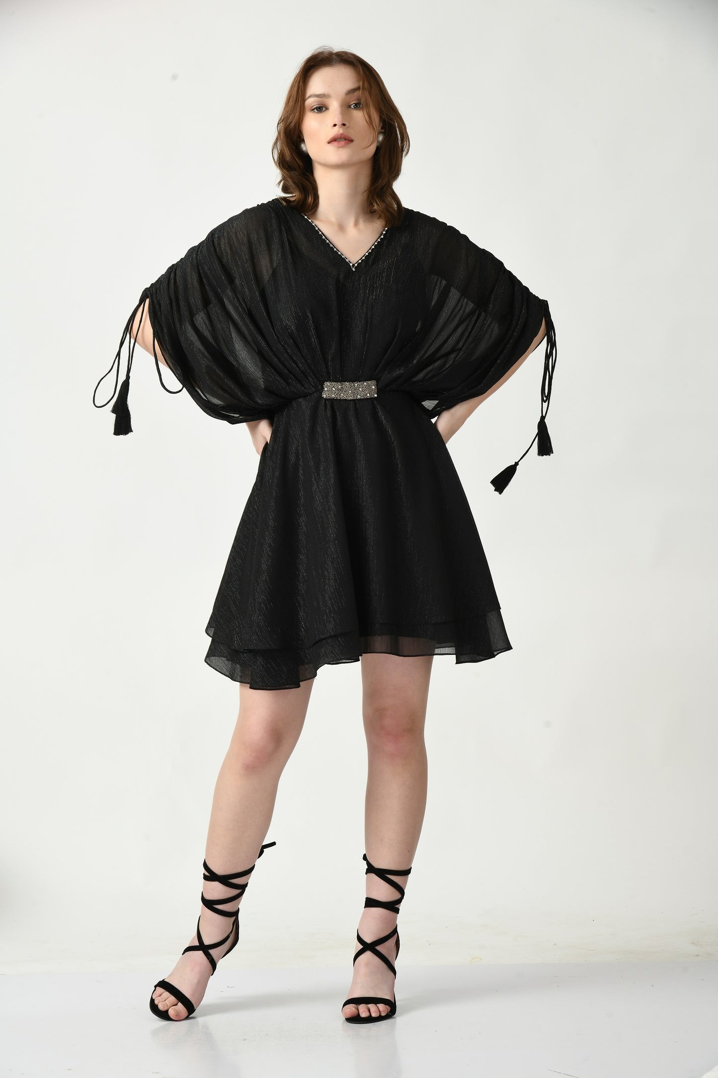 Midnight Charmer: Designer Short Dress in Black with Subtle Flair