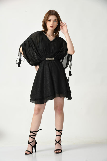 Midnight Charmer: Designer Short Dress in Black with Subtle Flair