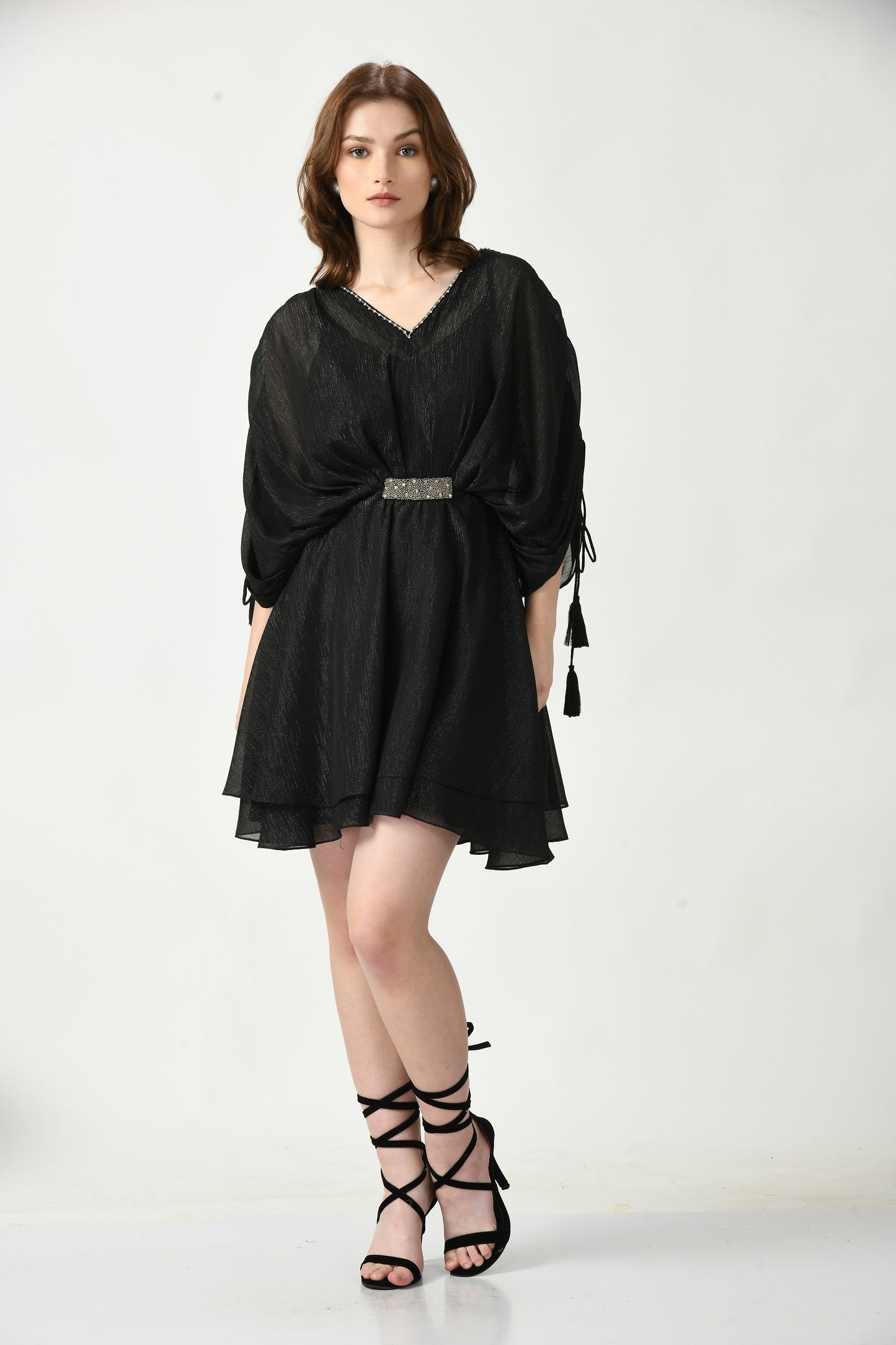 Midnight Charmer: Designer Short Dress in Black with Subtle Flair