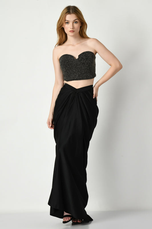 ESRA - Club wear Lycra short dress with Corset in Black Color