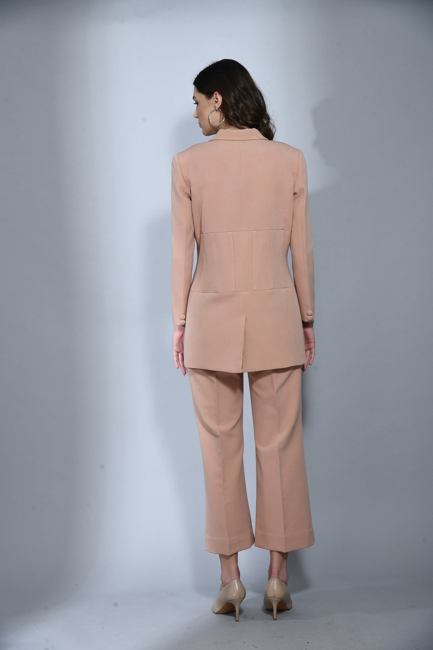 Canary Beige Pink Fine Crepe 2 Piece Blazer Set