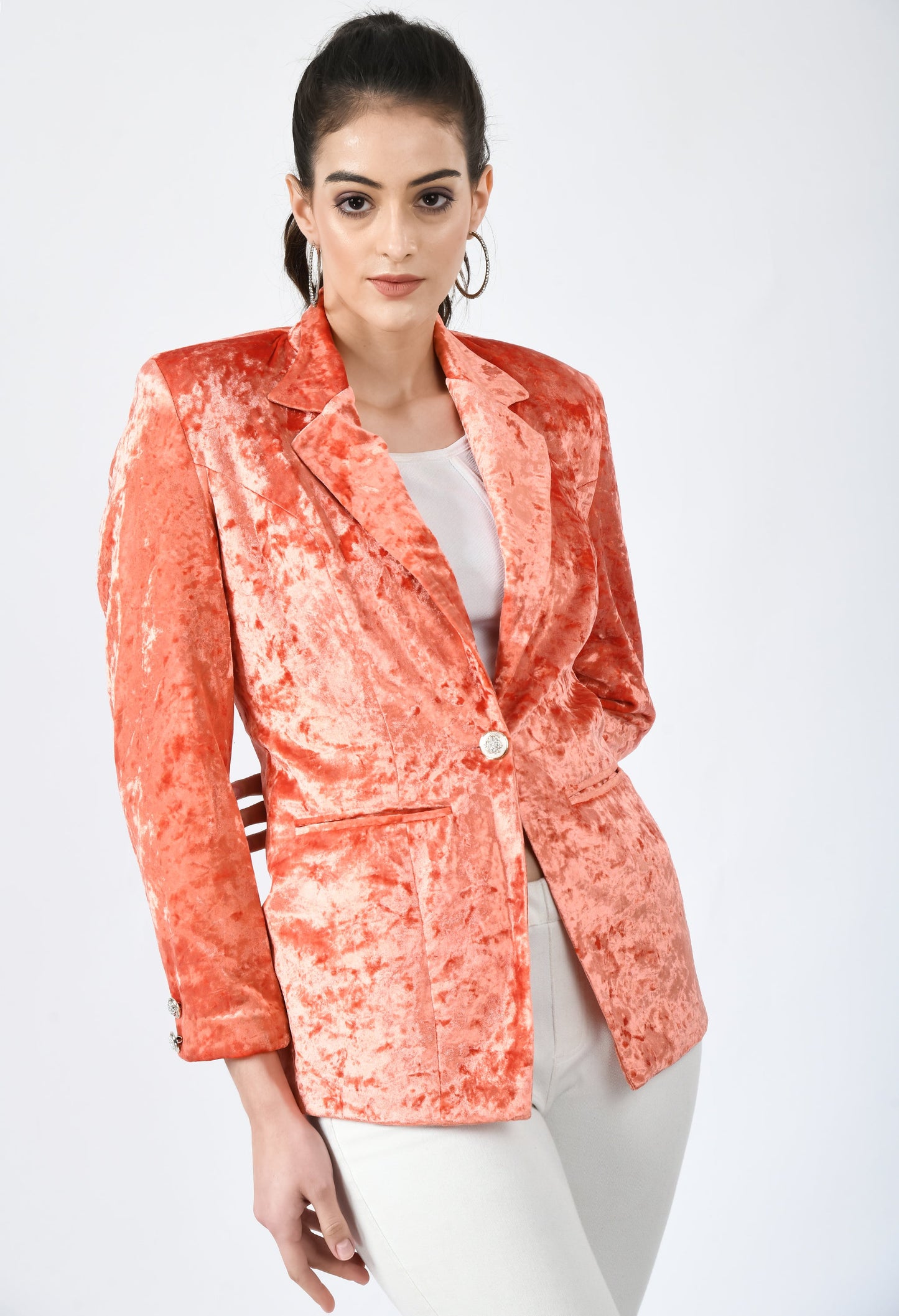 Sunkissed Elegance: Embrace Vibrance in our Orange Velvet Jacket Collection