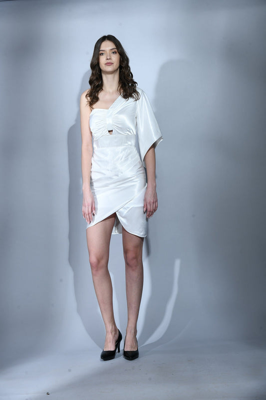 Pure Elegance: White Draped Short Dress - Versatile Chic for Brunch to Romantic Nights