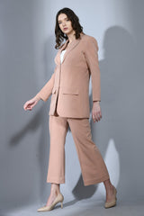 Elegant women's beige designer crop blazer – formal wear for ladies, trending winter fashion.  Beige designer blazer for women – trendy winter formal wear for ladies